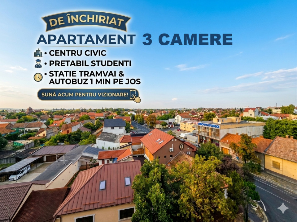 Apartament 3 camere | Central - Pretabil Studenti | Etaj 5 cu lift 