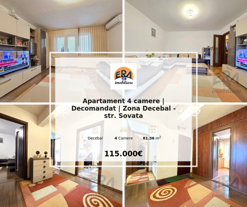 Apartament 4 camere | Decomandat | Zona Decebal - str. Sovata
